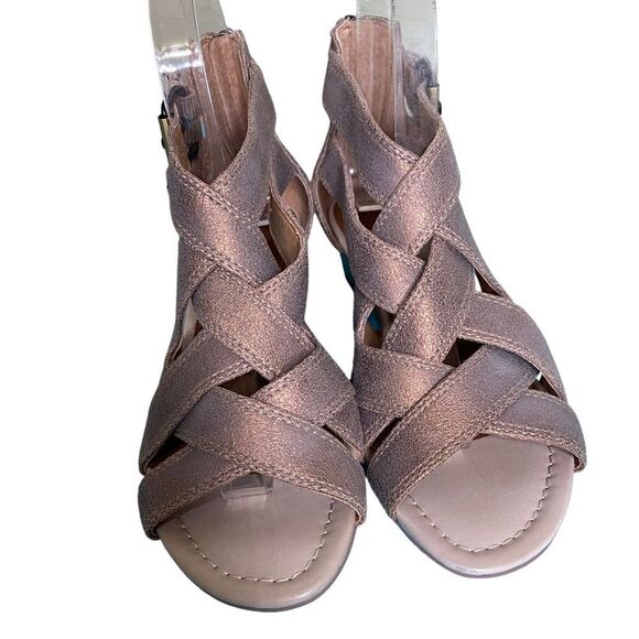 Donald Pliner Valencia Buckle Detail Woven Cage Wedge Sandal Kidskin Leather New - Picture 8 of 16